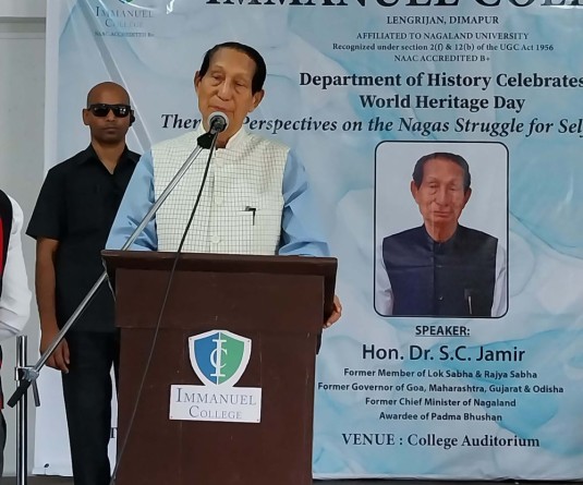 Veteran politician and former Nagaland Chief Minister, Dr SC Jamir at the Immanuel College, Dimapur on April 18.  (Morung Photo)